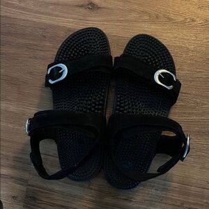 Kenkoh Massage Black Sandals with Silver Buckles